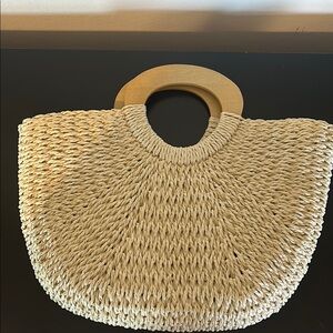 Fashion Nova Cream Tote Bag with Woven Design